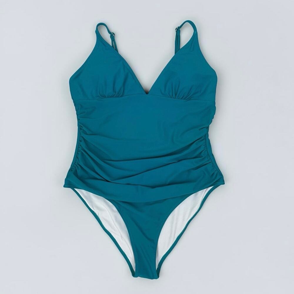 Teal Ruched One Piece Swimsuit